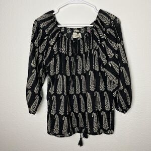 Denim & Supply Ralph Lauren Shirt Womens Medium Black Paisley Peasant Boho Top